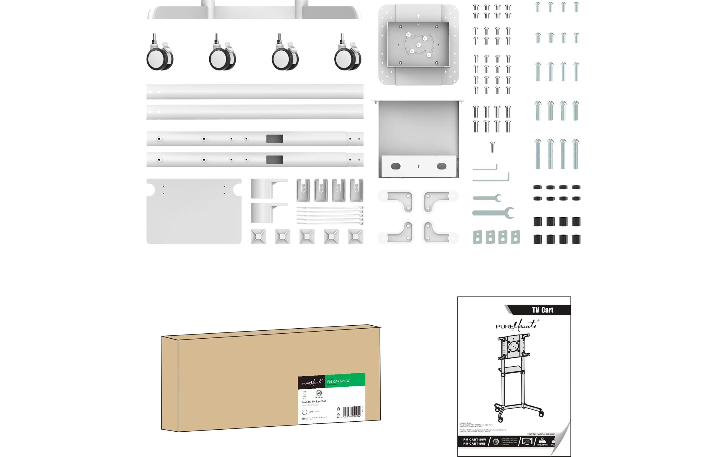 PureMounts TV-Trolley PM-CART-80W Weiss