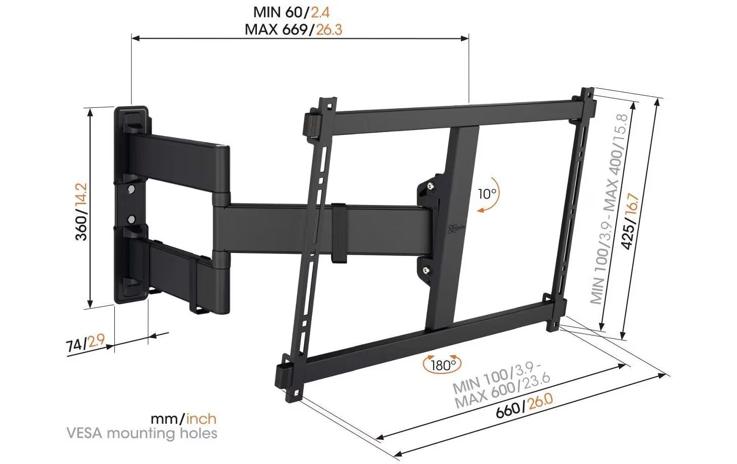 Vogel's Wandhalterung COMFORT, schwenkbar, 55-100", 55 kg Schwarz