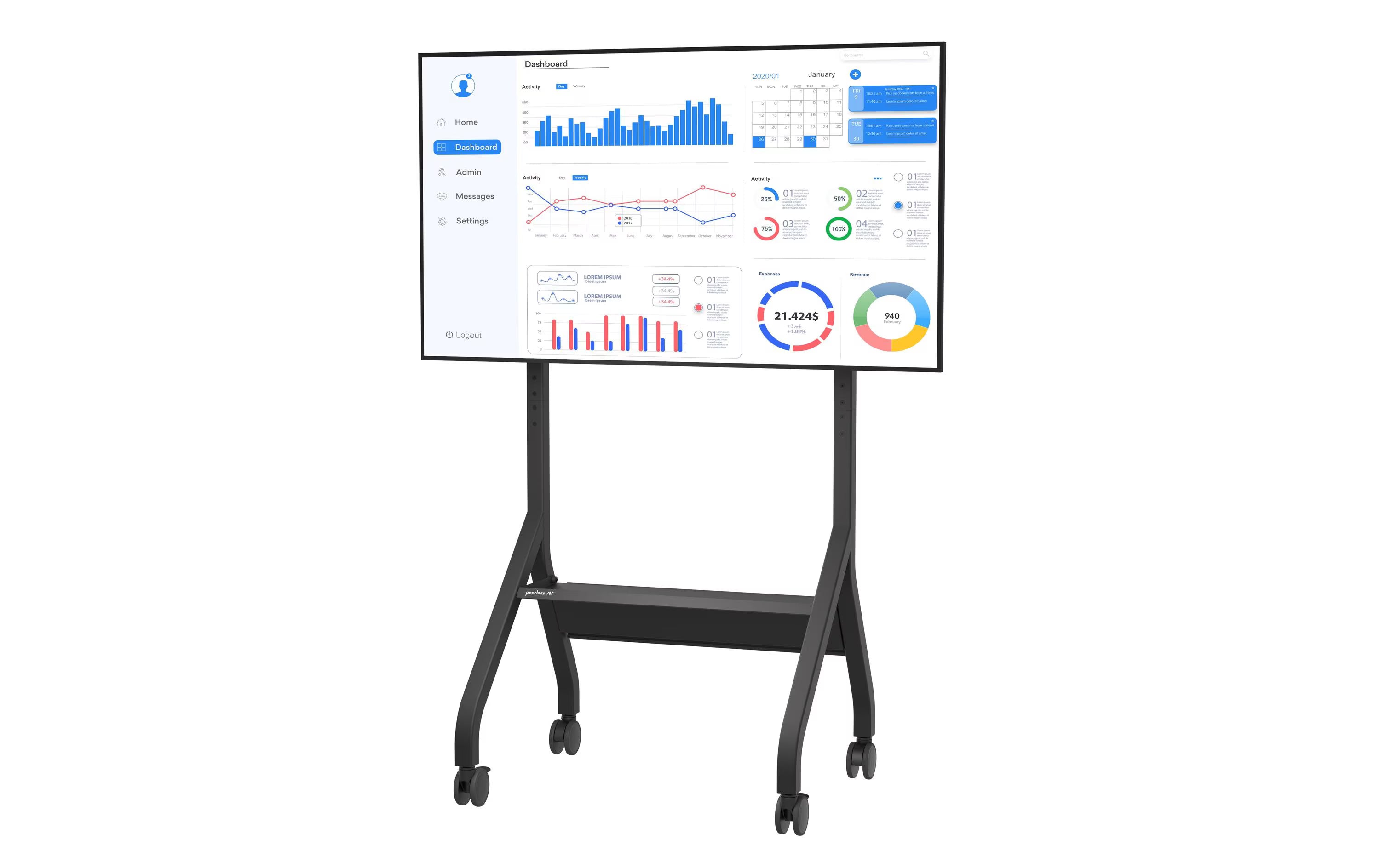 Peerless-AV Trolley SR860 43-75", Abdeckung mit Kabelführung