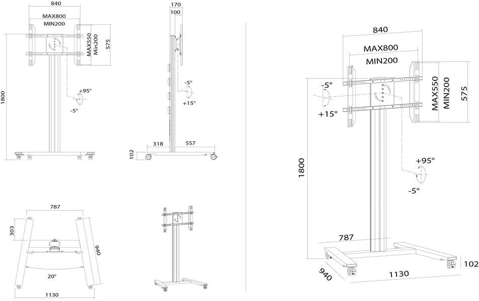 Multibrackets TV-Trolley M Public Display Stand 180 HD Single 55-80 Zoll