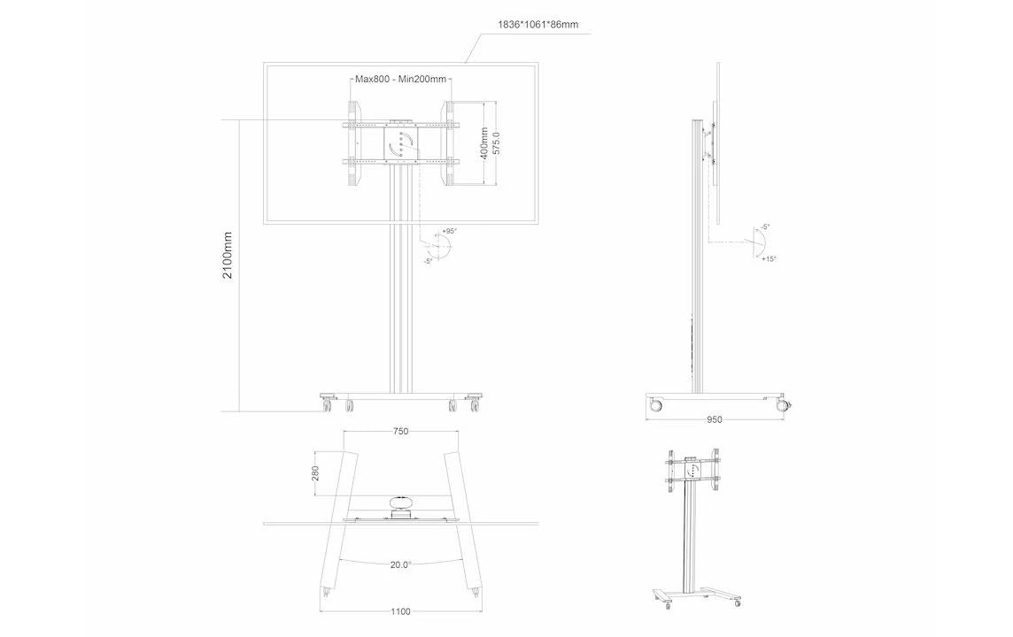 Multibrackets TV-Trolley Display Stand 210 HD Single Schwarz
