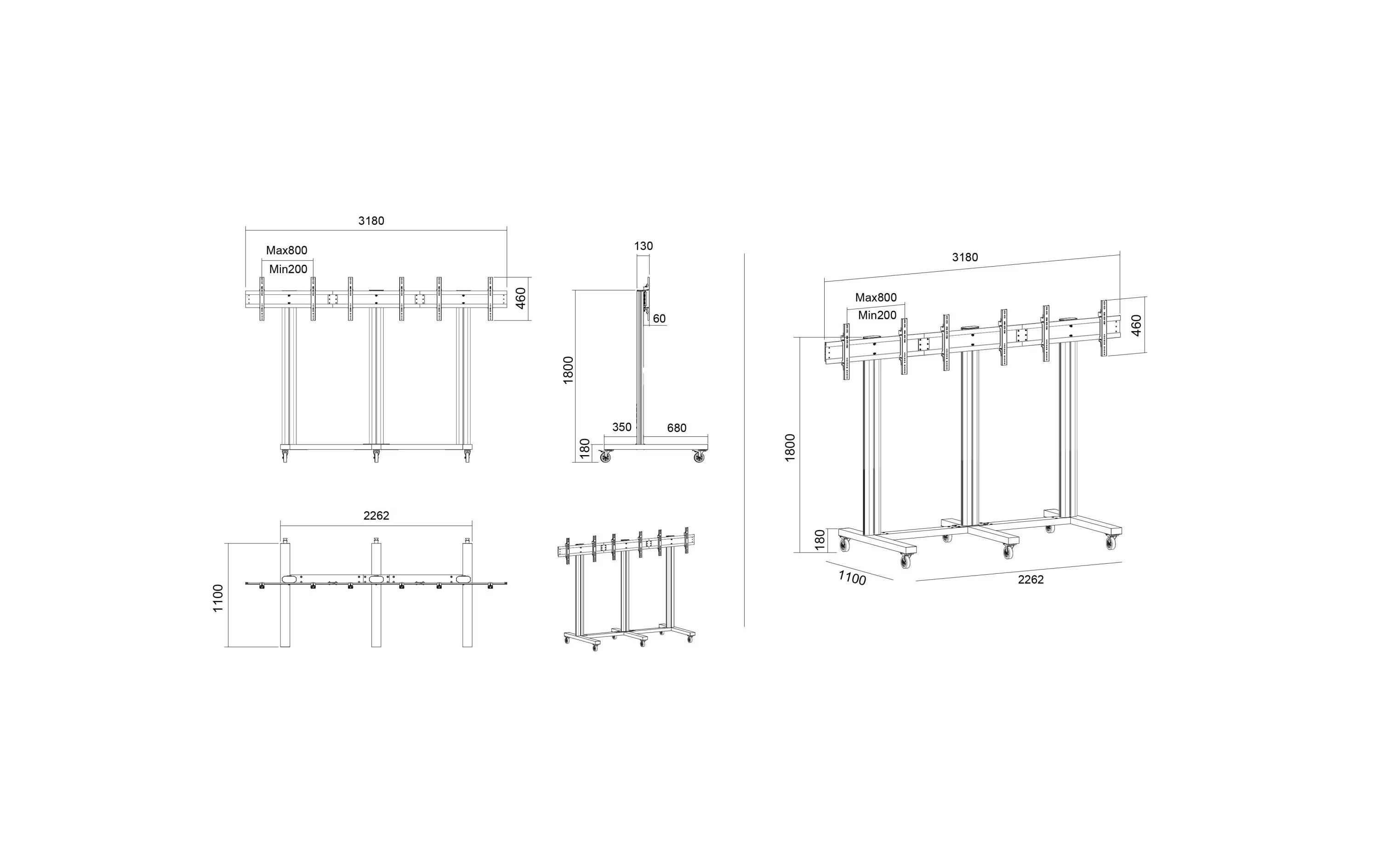 Multibrackets Wandhalterung Video Wall Stand 3-screens 9789 Schwarz